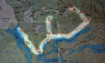 Map of Torres del Paine W Trek